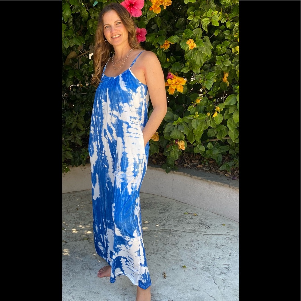 Pocketed Overalls Jumpsuit Romper Oversized Boho Jumpsuit in Faded Blue Tie Dye